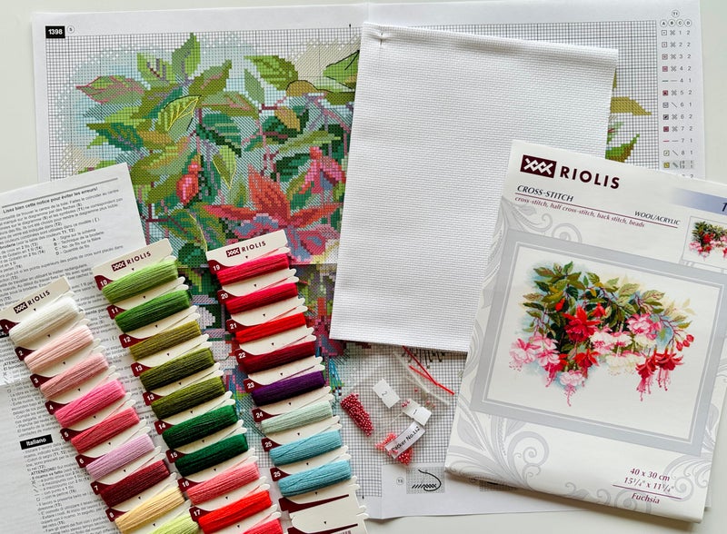 RIOLIS - Fuchsia 1398, Floral Cross Stitch Kits 15Â¾"x11Â¾, Cross Stitch Kits for Beginners & Advanced, Crossstitching Kits Adult, Counted Stitching Kits, Flowers Embroidery Kit - Image 5